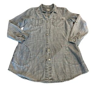 J. Jill Women’s Linen Blend Denim Look Shirt Dress Size Medium